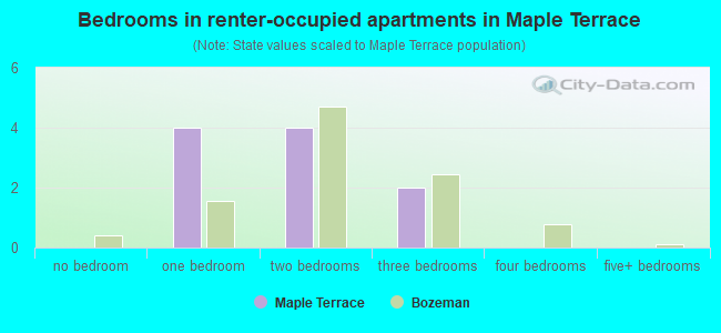 Bedrooms in renter-occupied apartments in Maple Terrace