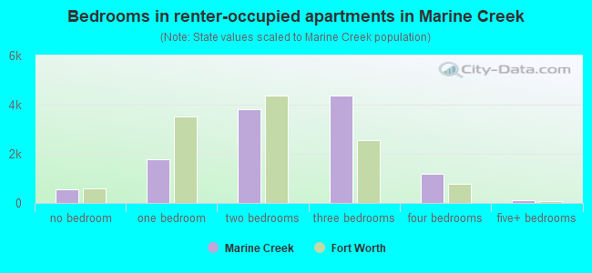 Bedrooms in renter-occupied apartments in Marine Creek
