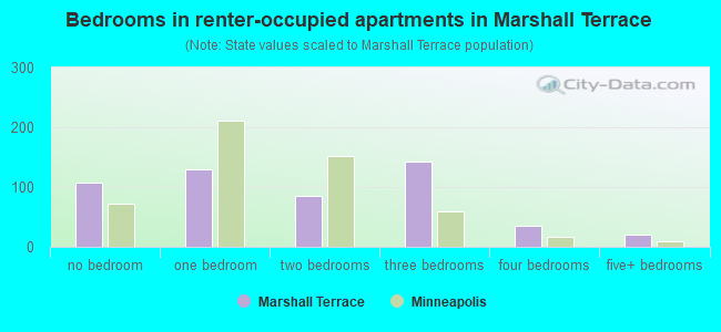 Bedrooms in renter-occupied apartments in Marshall Terrace