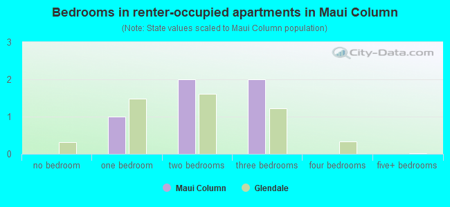 Bedrooms in renter-occupied apartments in Maui Column