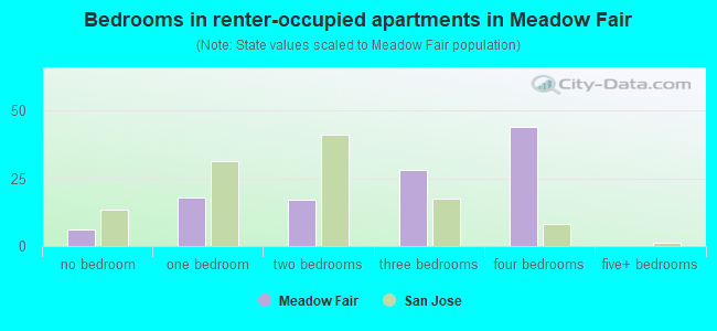 Bedrooms in renter-occupied apartments in Meadow Fair