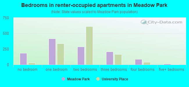 Bedrooms in renter-occupied apartments in Meadow Park