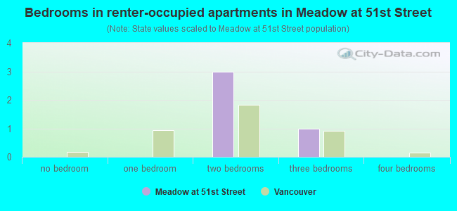 Bedrooms in renter-occupied apartments in Meadow at 51st Street