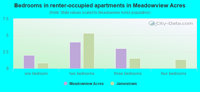 Bedrooms in renter-occupied apartments in Meadowview Acres