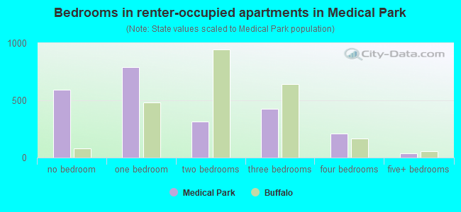 Bedrooms in renter-occupied apartments in Medical Park