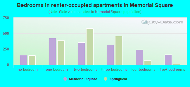 Bedrooms in renter-occupied apartments in Memorial Square
