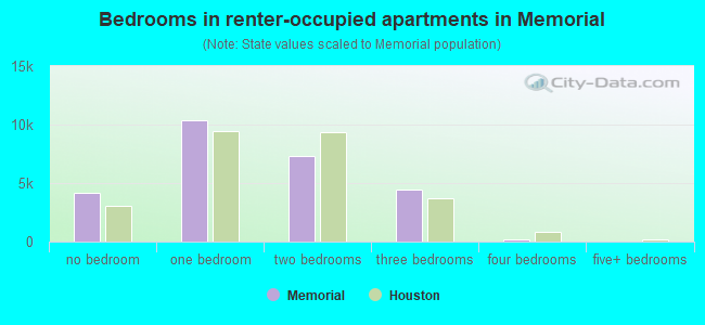 Bedrooms in renter-occupied apartments in Memorial