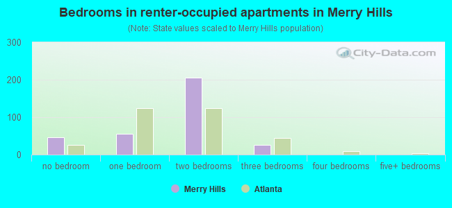 Bedrooms in renter-occupied apartments in Merry Hills