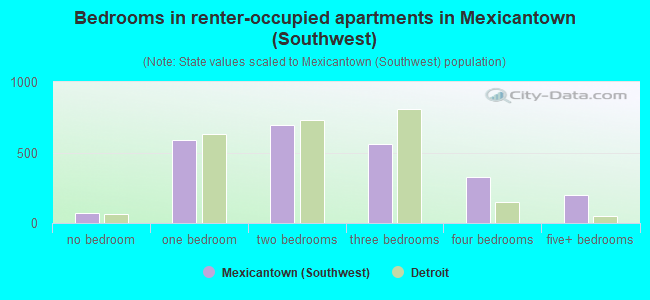 Bedrooms in renter-occupied apartments in Mexicantown (Southwest)