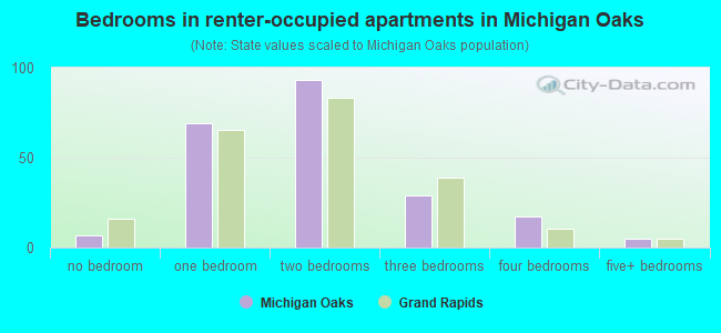 Bedrooms in renter-occupied apartments in Michigan Oaks