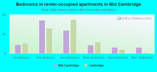 Bedrooms in renter-occupied apartments in Mid Cambridge
