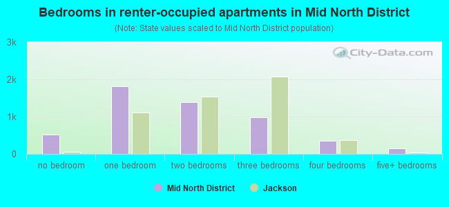 Bedrooms in renter-occupied apartments in Mid North District