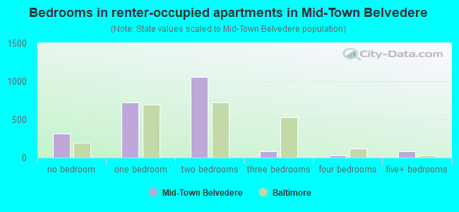 Bedrooms in renter-occupied apartments in Mid-Town Belvedere