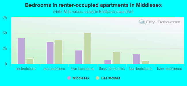 Bedrooms in renter-occupied apartments in Middlesex