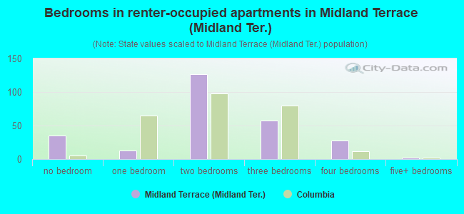 Bedrooms in renter-occupied apartments in Midland Terrace (Midland Ter.)