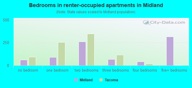 Bedrooms in renter-occupied apartments in Midland