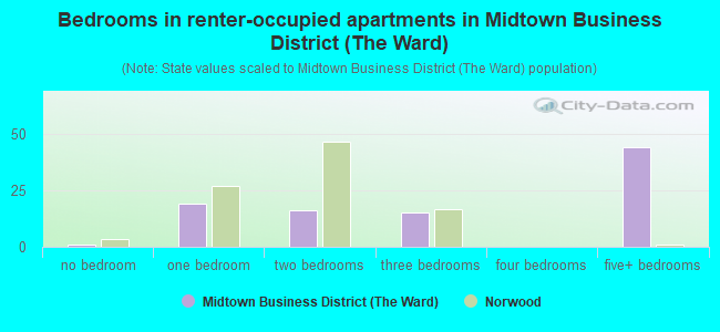 Bedrooms in renter-occupied apartments in Midtown Business District (The Ward)