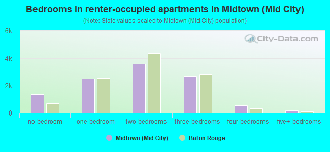 Bedrooms in renter-occupied apartments in Midtown (Mid City)