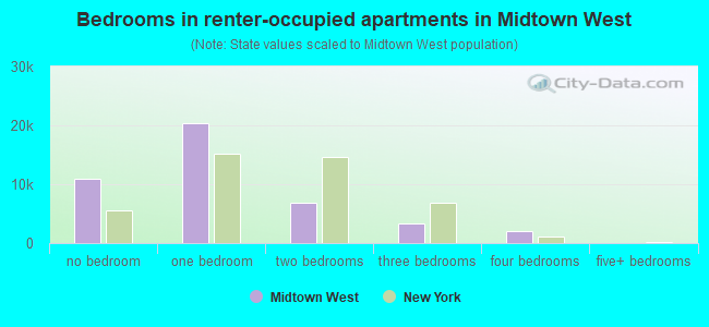 Bedrooms in renter-occupied apartments in Midtown West