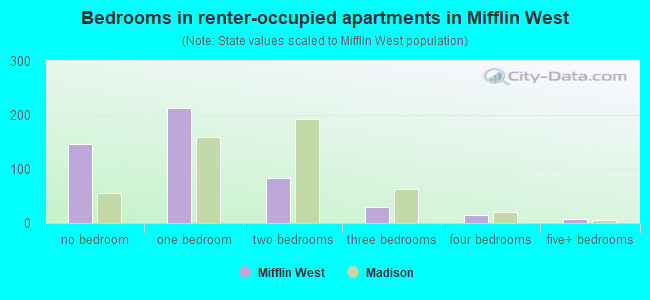 Bedrooms in renter-occupied apartments in Mifflin West