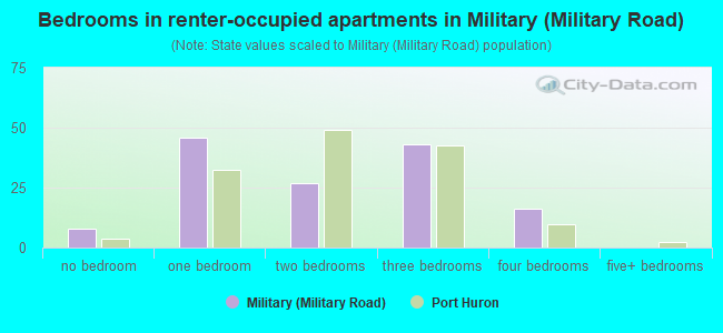 Bedrooms in renter-occupied apartments in Military (Military Road)