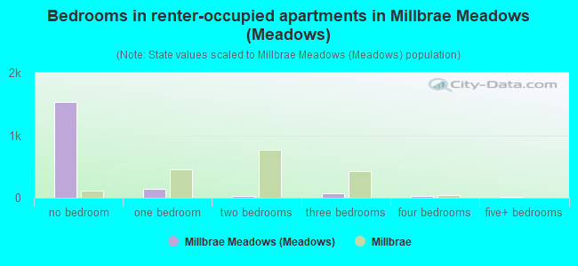 Bedrooms in renter-occupied apartments in Millbrae Meadows (Meadows)