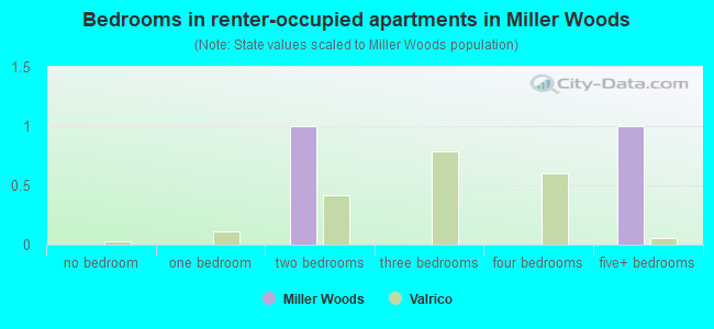 Bedrooms in renter-occupied apartments in Miller Woods