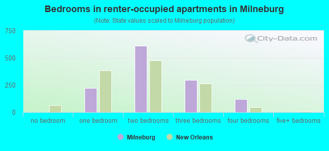 Bedrooms in renter-occupied apartments in Milneburg