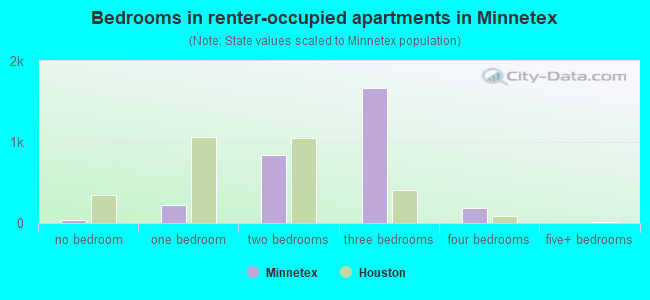 Bedrooms in renter-occupied apartments in Minnetex