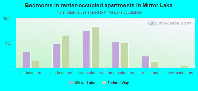 Bedrooms in renter-occupied apartments in Mirror Lake