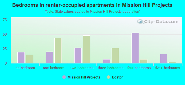 Bedrooms in renter-occupied apartments in Mission Hill Projects