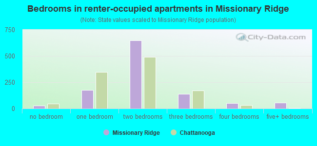 Bedrooms in renter-occupied apartments in Missionary Ridge