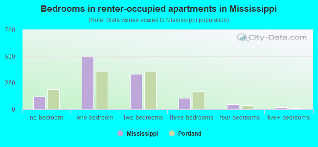Bedrooms in renter-occupied apartments in Mississippi