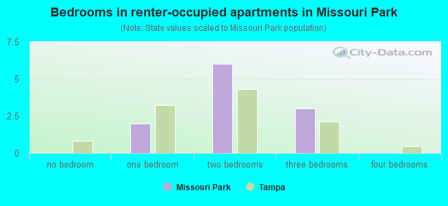 Bedrooms in renter-occupied apartments in Missouri Park