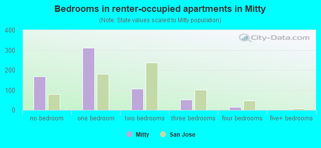 Bedrooms in renter-occupied apartments in Mitty