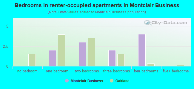 Bedrooms in renter-occupied apartments in Montclair Business