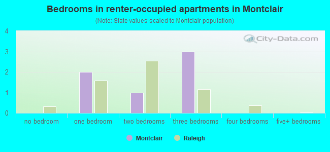 Bedrooms in renter-occupied apartments in Montclair