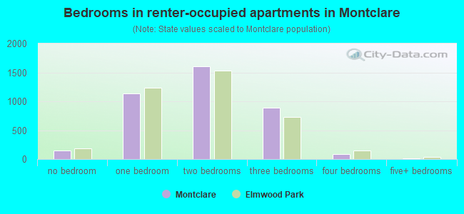 Bedrooms in renter-occupied apartments in Montclare