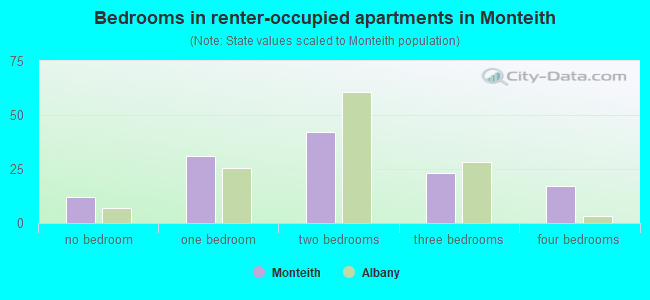 Bedrooms in renter-occupied apartments in Monteith
