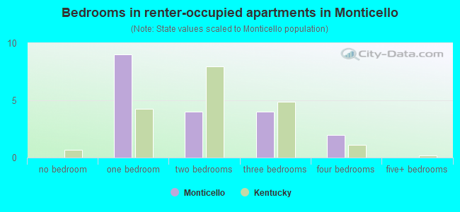 Bedrooms in renter-occupied apartments in Monticello