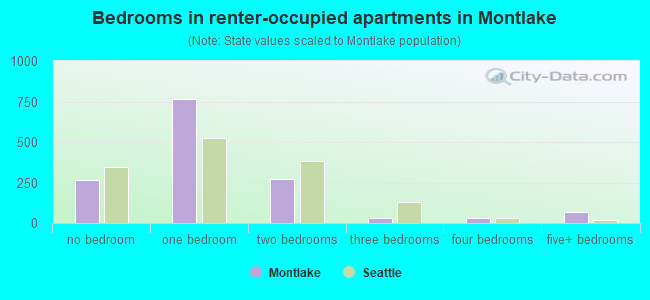Bedrooms in renter-occupied apartments in Montlake