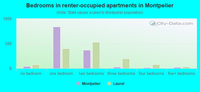 Bedrooms in renter-occupied apartments in Montpelier