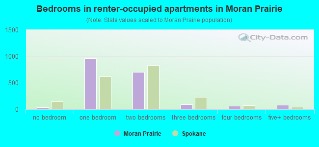 Bedrooms in renter-occupied apartments in Moran Prairie