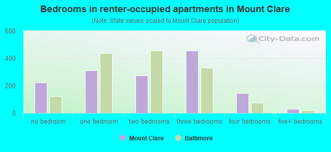 Bedrooms in renter-occupied apartments in Mount Clare