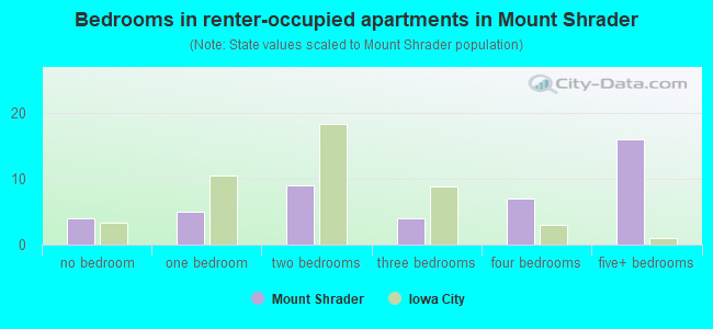Bedrooms in renter-occupied apartments in Mount Shrader