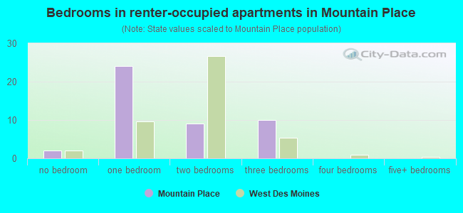 Bedrooms in renter-occupied apartments in Mountain Place