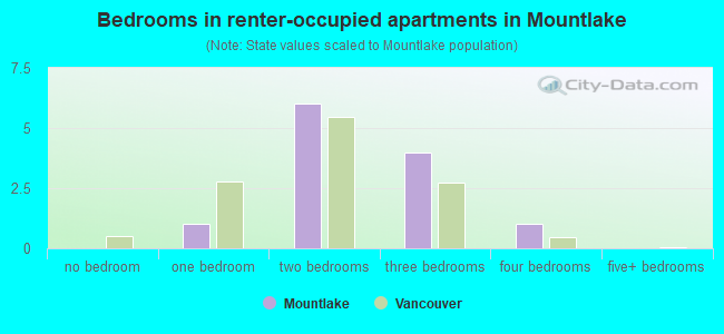 Bedrooms in renter-occupied apartments in Mountlake