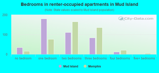 Bedrooms in renter-occupied apartments in Mud Island