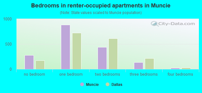 Bedrooms in renter-occupied apartments in Muncie
