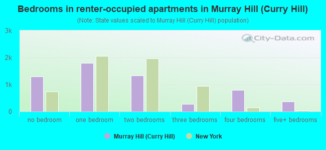 Bedrooms in renter-occupied apartments in Murray Hill (Curry Hill)